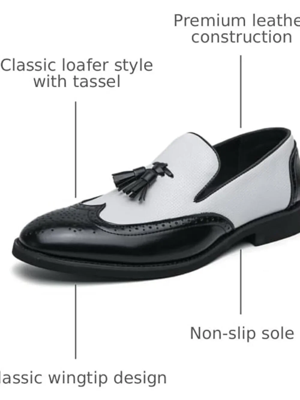 Men's Black White Penny Loafers With Tassels Casual Dress Shoes Loafers Slip On